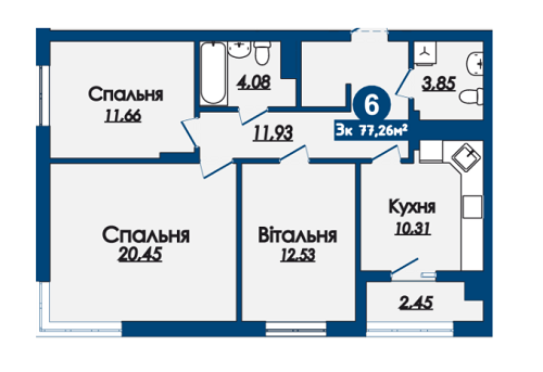 3-кімнатна 77.26 м² в ЖК Kaiser Comfort від 18 410 грн/м², Львів