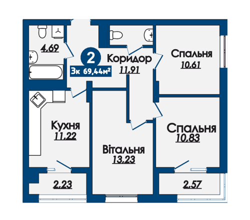 3-кімнатна 69.44 м² в ЖК Kaiser Comfort від 18 410 грн/м², Львів