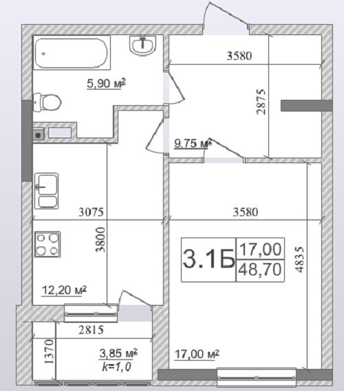 1-комнатная 48.7 м² в ЖК Островского, 40 от застройщика, Киев