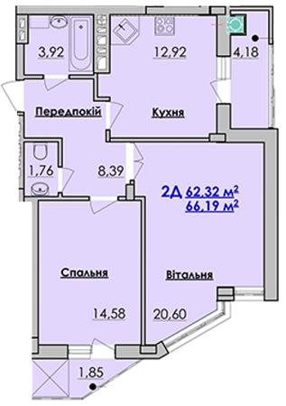 2-кімнатна 66.19 м² в ЖК Гармонія від 13 950 грн/м², м. Стрий