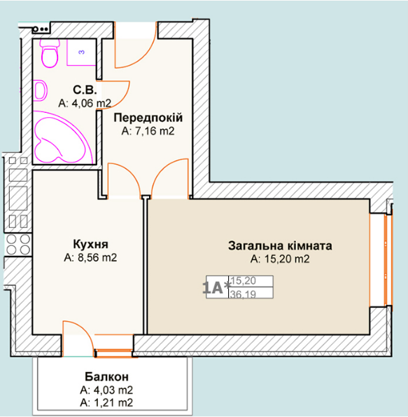 1-кімнатна 36.19 м² в ЖК Талісман від забудовника, м. Ірпінь