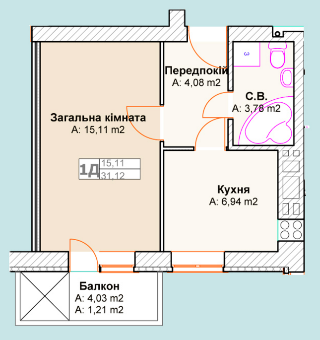 1-кімнатна 31.12 м² в ЖК Талісман від забудовника, м. Ірпінь