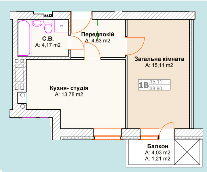 1-кімнатна 38.9 м² в ЖК Талісман від забудовника, м. Ірпінь