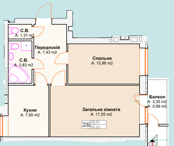 2-кімнатна 50.02 м² в ЖК Талісман від забудовника, м. Ірпінь