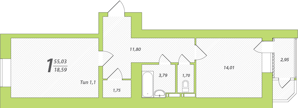 1-комнатная 55.03 м² в ЖК Садовый от 25 000 грн/м², Киев