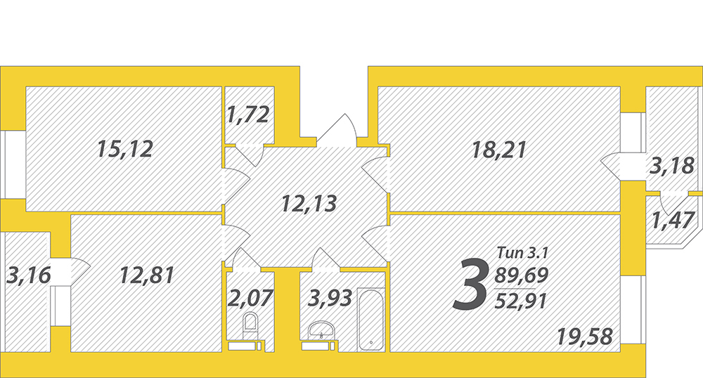 3-кімнатна 89.69 м² в ЖК Садовий від 25 000 грн/м², Київ