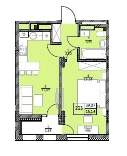 1-комнатная 39.07 м² в ЖК Яркий Львов от 15 060 грн/м², Львов