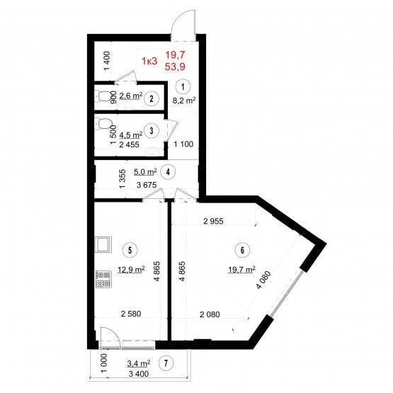 1-комнатная 53.9 м² в ЖК Энергия плюс от застройщика, Киев