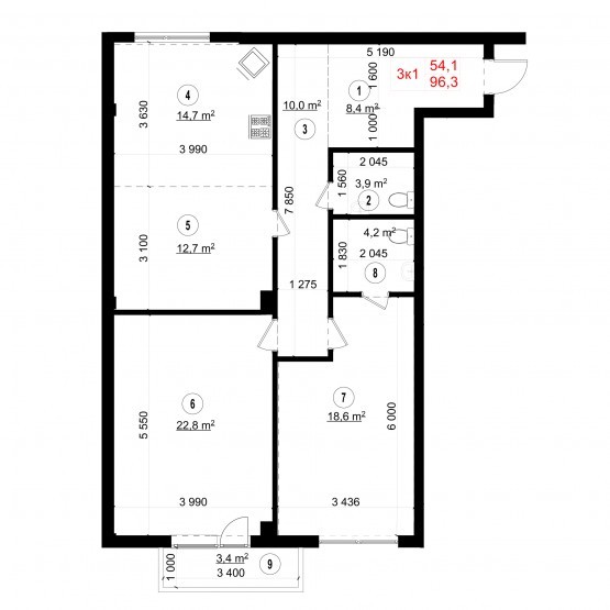 3-комнатная 96.3 м² в ЖК Энергия плюс от застройщика, Киев