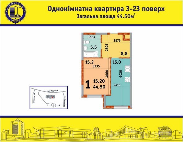 1-комнатная 44.5 м² в ЖК на ул. Радунская, 28-32 от застройщика, Киев