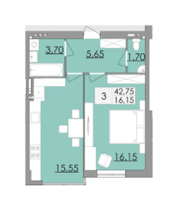 1-комнатная 42.75 м² в ЖК Особливий от застройщика, Черновцы