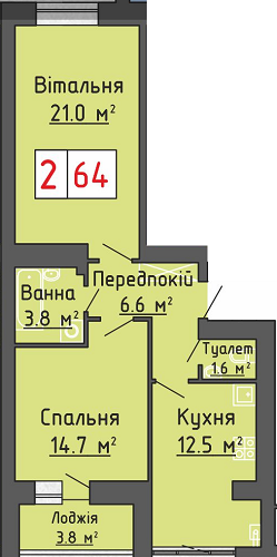 2-комнатная 64 м² в ЖК Васильковый дом от застройщика, с. Липины