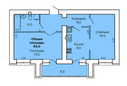 2-комнатная 63 м² в ЖК Дом на Лазурной от 15 500 грн/м², Николаев