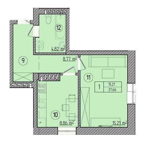 1-кімнатна 37.66 м² в КБ Пушкінська, 21 від забудовника, м. Ірпінь