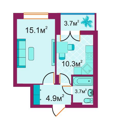 1-кімнатна 37.7 м² в ЖБ Південний від забудовника, м. Ірпінь