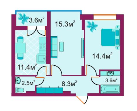 2-комнатная 59.1 м² в ЖД Южный от застройщика, г. Ирпень