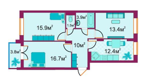 3-комнатная 77.6 м² в ЖД Южный от застройщика, г. Ирпень