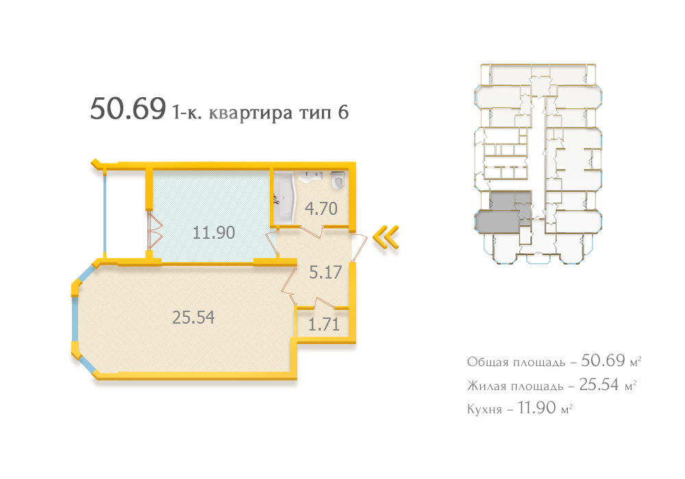 1-кімнатна 50.69 м² в ЖК Аристократ від забудовника, Київ