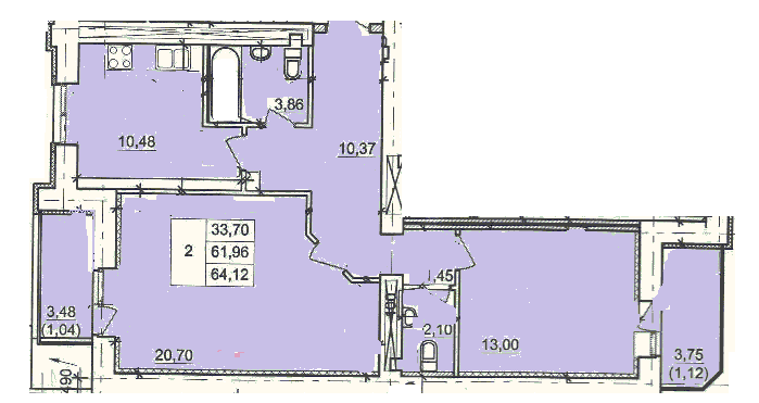 2-комнатная 64.12 м² в ЖК по бул. Боровиковського, 2/4 от застройщика, Полтава