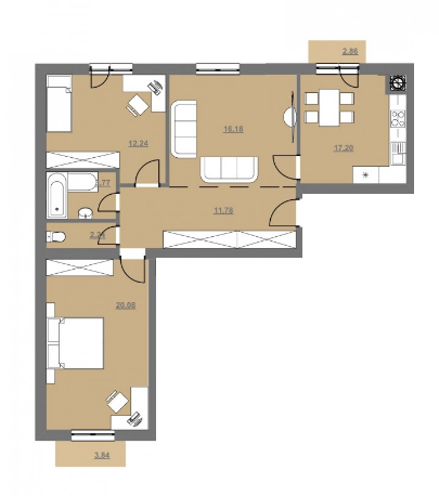 3-комнатная 85.83 м² в ЖК Avalon Comfort от застройщика, Львов