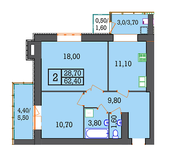 2-кімнатна 62.4 м² в ЖК на вул. Панаса Мирного, 37/3 від забудовника, Хмельницький