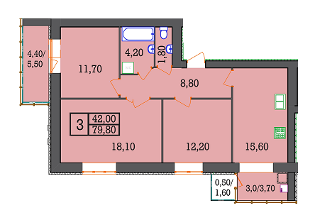 3-комнатная 79.8 м² в ЖК на вул. Панаса Мирного, 37/3 от застройщика, Хмельницкий