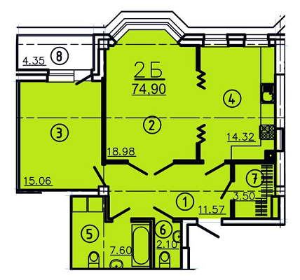 2-кімнатна 74.9 м² в КБ Покровський від 32 580 грн/м², Полтава