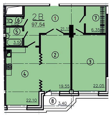 2-комнатная 97.54 м² в КД Покровский от застройщика, Полтава