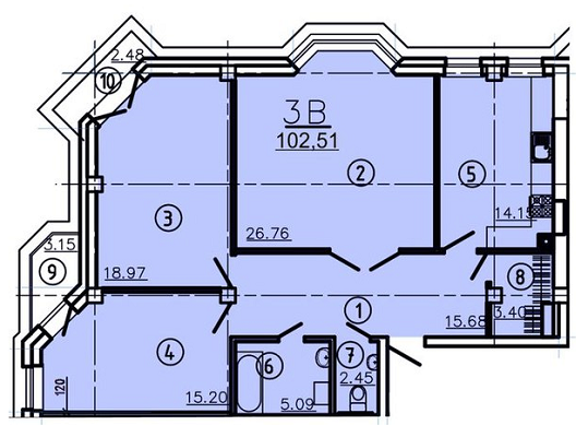 3-комнатная 102.51 м² в КД Покровский от застройщика, Полтава