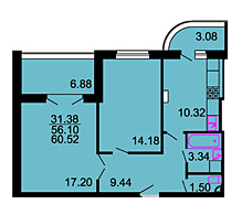 2-комнатная 60.52 м² в ЖК Шолохова от застройщика, Днепр