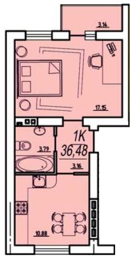 1-комнатная 36.48 м² в ЖК Материк от застройщика, пгт Великодолинское