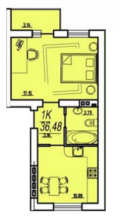 1-кімнатна 36.48 м² в ЖК Материк від забудовника, смт Великодолинське