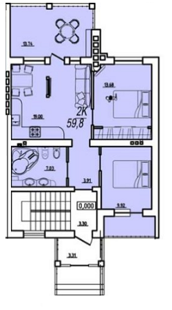 2-комнатная 59.8 м² в ЖК Материк от застройщика, пгт Великодолинское