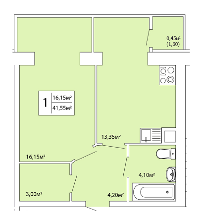 1-кімнатна 41.55 м² в ЖК Комфорт-Кам'янець від 12 250 грн/м², м. Кам`янець-Подільський