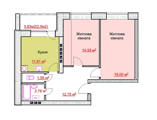 2-кімнатна 67.34 м² в ЖК на вул. Європейська, 84/3 від забудовника, м. Бердичів