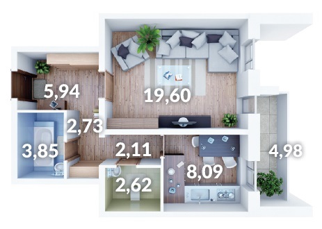 1-комнатная 46.64 м² в ЖК АТЛАНТ (Коцюбинское) от 14 900 грн/м², пгт Коцюбинское