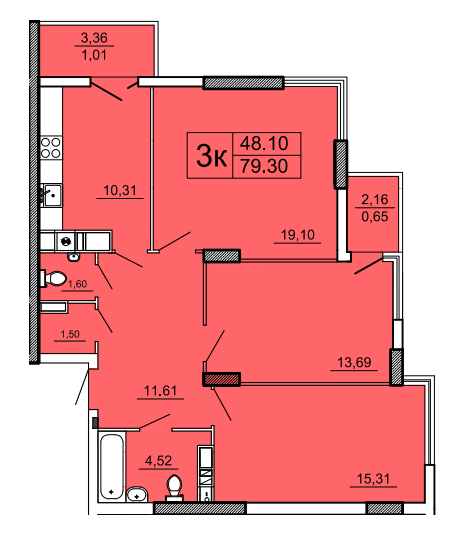 3-комнатная 79.3 м² в ЖК на ул. Лукаша, 2 от застройщика, Львов