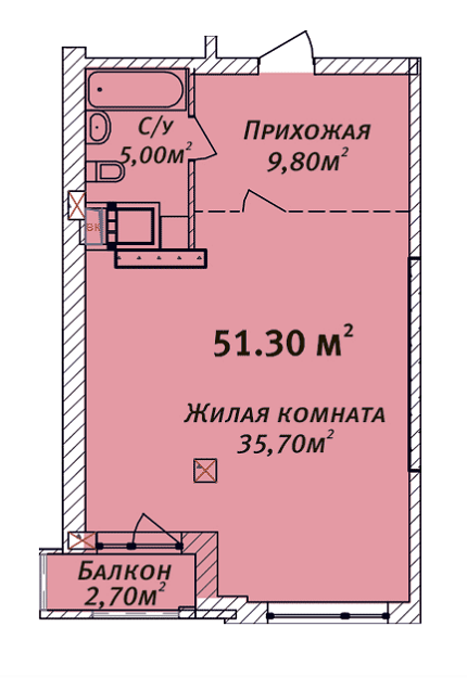 1-кімнатна 51.3 м² в ЖК Будинок на Осіпова від забудовника, Одеса