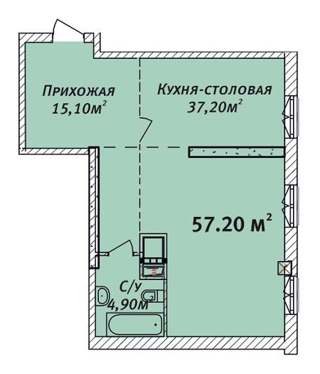 1-комнатная 57.2 м² в ЖК Дом на Осипова от застройщика, Одесса