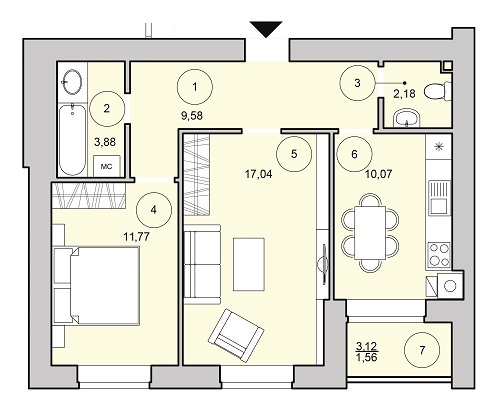 2-комнатная 56.08 м² в ЖК Cherry Town от 12 500 грн/м², г. Вишневое