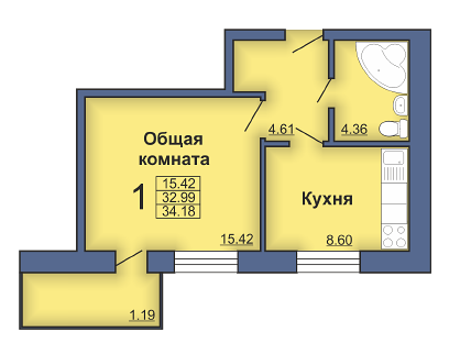 1-кімнатна 34.18 м² в ЖК на вул. Героїв Сталінграда, 4 від забудовника, Полтава