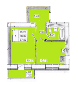 1-комнатная 37.52 м² в ЖК на ул. Вячеслава Черновола (Куйбишева), 36В от застройщика, Полтава