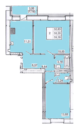 2-комнатная 59.38 м² в ЖК на ул. Вячеслава Черновола (Куйбишева), 36В от застройщика, Полтава