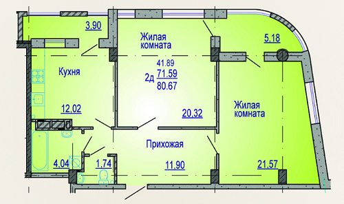 2-комнатная 80.67 м² в ЖК Виктория от застройщика, Харьков