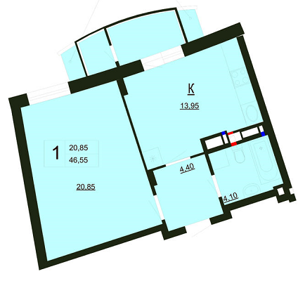 1-комнатная 46.55 м² в ЖК Park Tower от застройщика, Винница