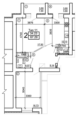 2-комнатная 67 м² в Мкрн Академический от 12 650 грн/м², Винница