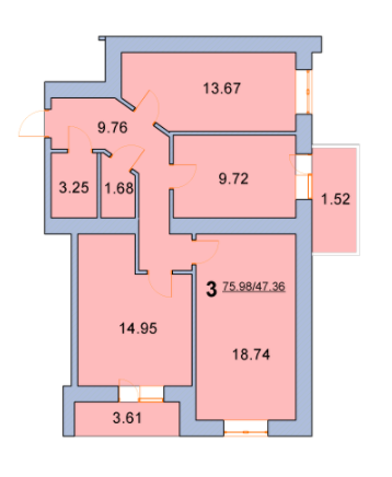 3-комнатная 75.98 м² в ЖК на ул. Новая, 31А, 31Б от застройщика, г. Борисполь