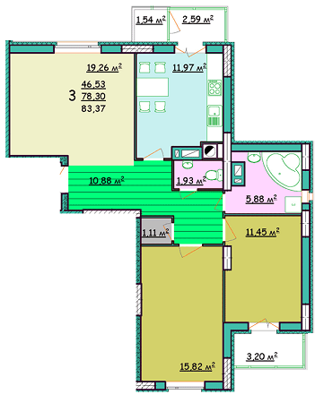 3-кімнатна 83.37 м² в ЖК на вул. Випасова, 11Б від забудовника, Львів