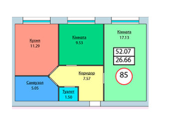 2-кімнатна 52.07 м² в ЖК Мрія від забудовника, м. Мукачеве