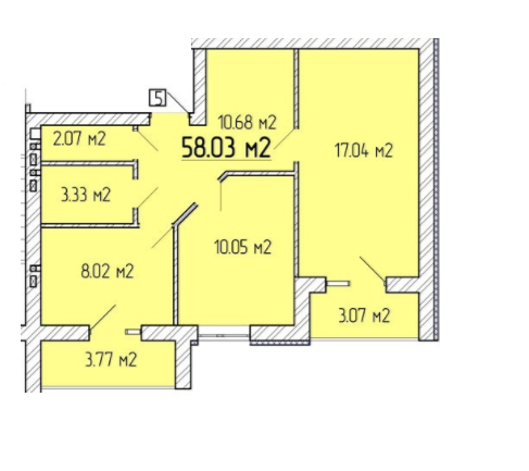 2-комнатная 58.03 м² в ЖК Агрономическое от застройщика, с. Агрономичное